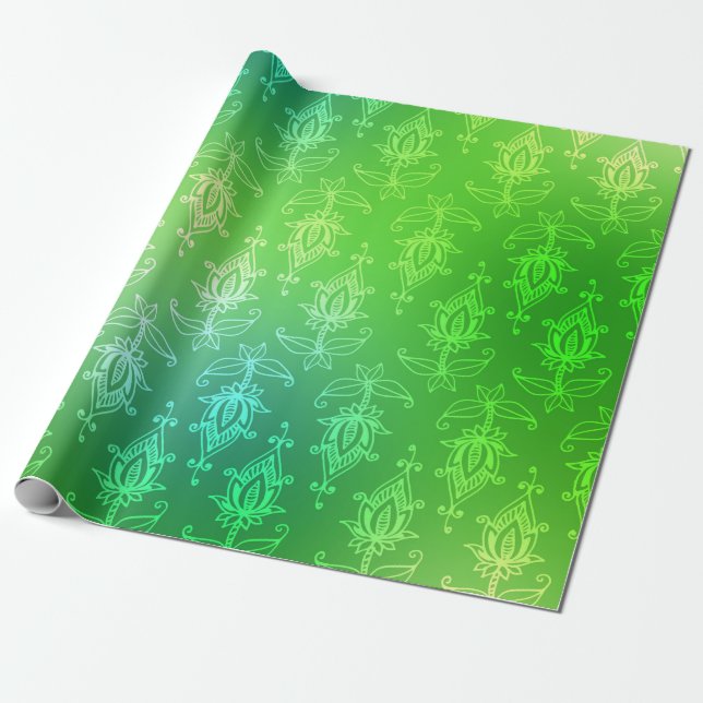 Green Foil Arabian Bollywood Wrapping Paper (Unrolled)