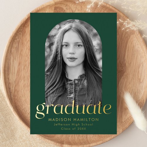 Green Foil Arch Photo Graduation Announcement