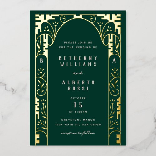 Green Foil Art Nouveau Arch Foil Invitation
