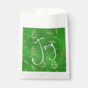 Green Foil Gold Doodles Holiday Joy Favor Bags