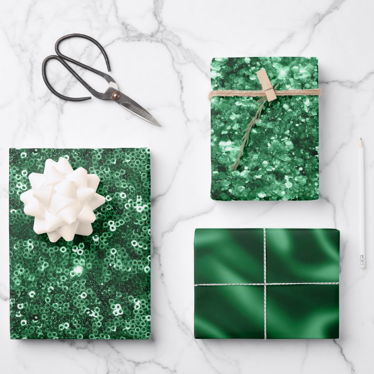 Glitter Christmas Wrapping Paper
 Green Foil Holiday Satin and Glitter Christmas Wrapping Paper Sheets