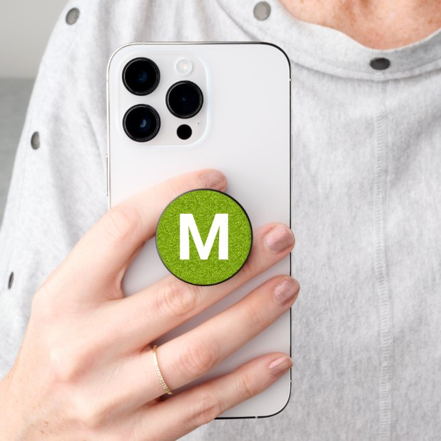 Green Foil Look and Monogram PopSocket (Hand)