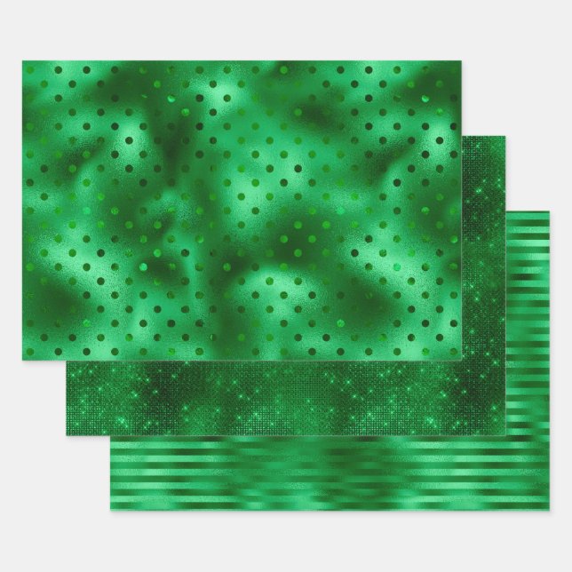 Green Foil Polka Dot Wrapping Paper Sheets (Set)