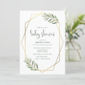 Green Foliage and Gold Bohemian Baby Shower Invitation (Standing Front)