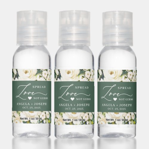 Green Foliage and White Roses Wedding Spread Love Hand Sanitizer - Green Foliage and White Roses Wedding Spread Love Script Hand Sanitizer