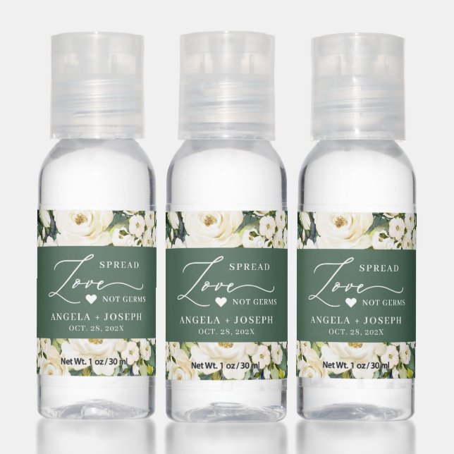 Green Foliage and White Roses Wedding Spread Love Hand Sanitizer (Set)