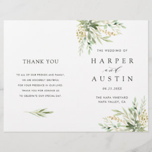 Green Foliage Botanical Folded Wedding Program