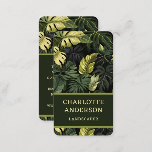 Green Foliage Botanical Landscaper Gardener Business Card