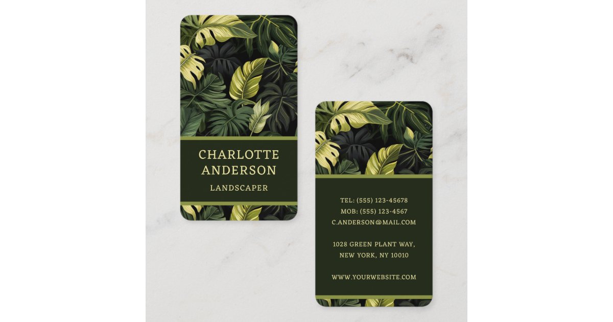 Green Foliage Botanical Landscaper Gardener Business Card | Zazzle