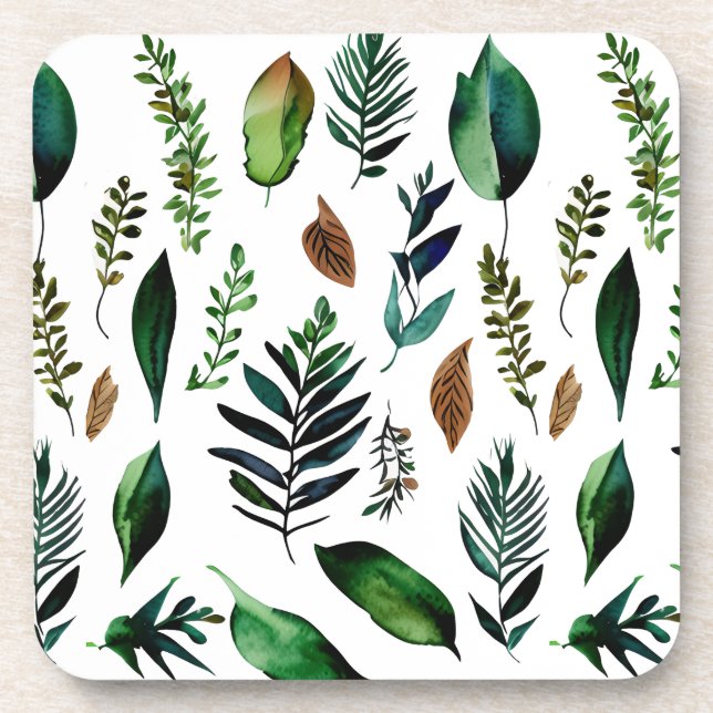 Green Foliage Botanical Nature  Beverage Coaster (Front)