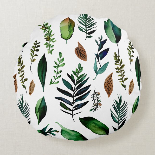 Green Foliage Botanical Nature Lovers  Round Pillow (Front)