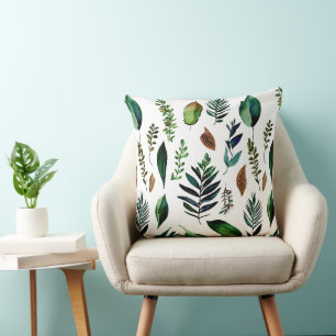 Green Foliage Botanical Nature Lovers Throw Pillow