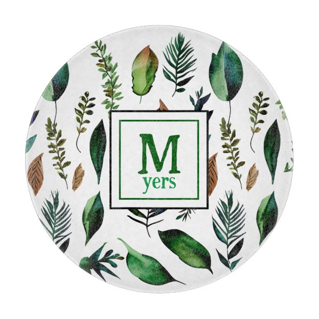 Green Foliage Botanical Nature Personalized Cutting Board (Front)