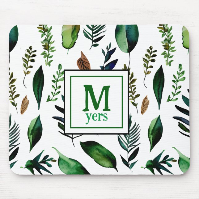 Green Foliage Botanical Nature Personalized Mouse Pad (Front)