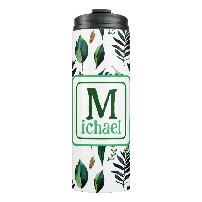 Green Foliage Botanical Nature Personalized Thermal Tumbler (Front)