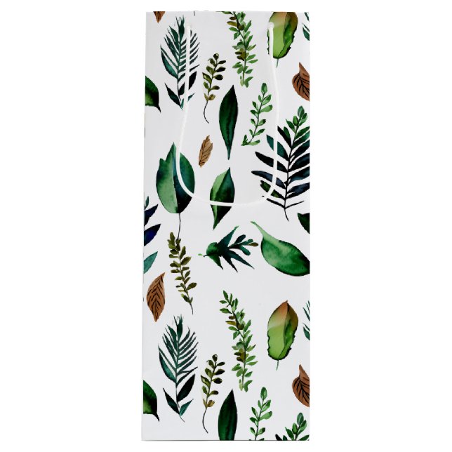 Green Foliage Botanical Nature  Wine Gift Bag (Front)