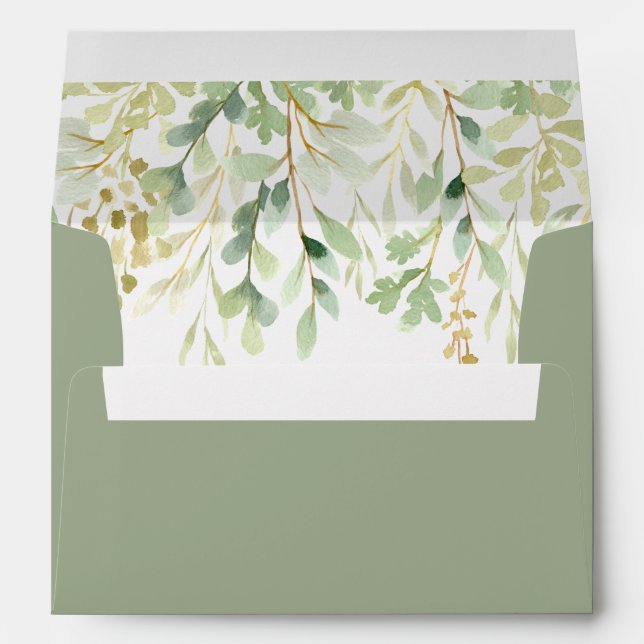 Green Foliage Botanical Pre-Printed Address 5x7 Envelope (Back (Bottom))