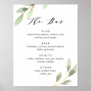 Green Foliage Botanical Wedding Bar Menu Sign
