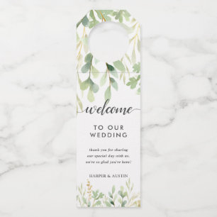 Green Foliage Botanical Wedding Bottle Hanger Tag