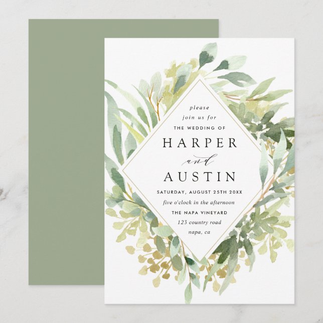 Green Foliage Botanical Wedding Invitation (Front/Back)