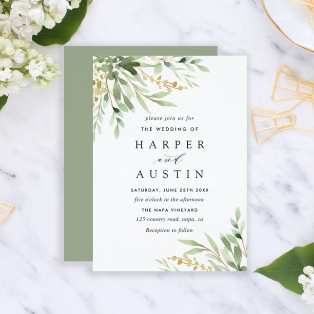 Green Foliage Botanical Wedding Invitation (Creator Uploaded)