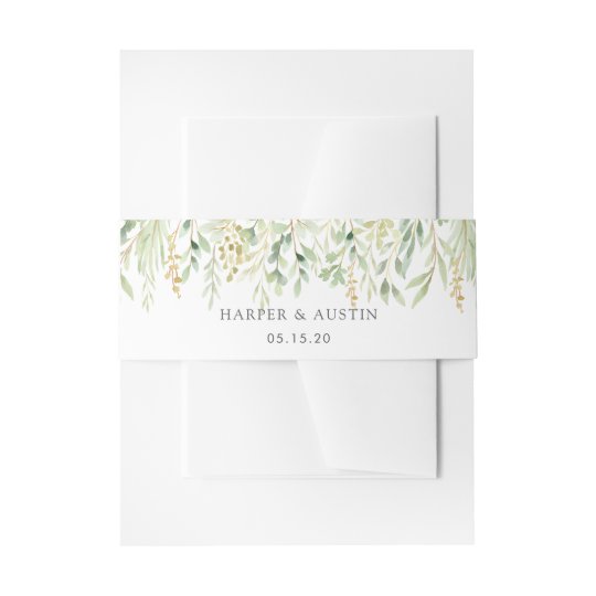 Green Foliage Botanical Wedding Invitation Belly Band Zazzle Com