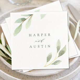 Green Foliage Botanical Wedding Napkins