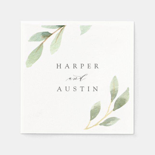 Green Foliage Botanical Wedding Napkins (Front)