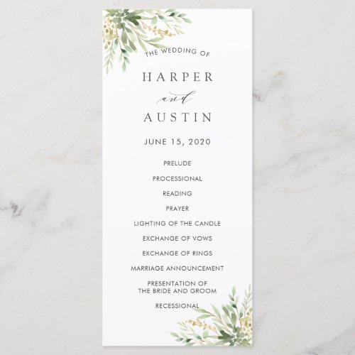 Green Foliage Botanical Wedding Program