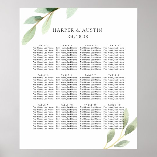 Green Foliage Botanical Wedding Seating Chart Zazzle