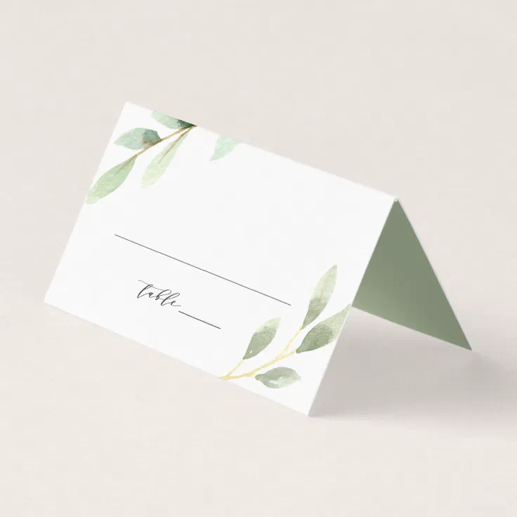 Green Foliage Botanical Wedding Table Place Card | Zazzle