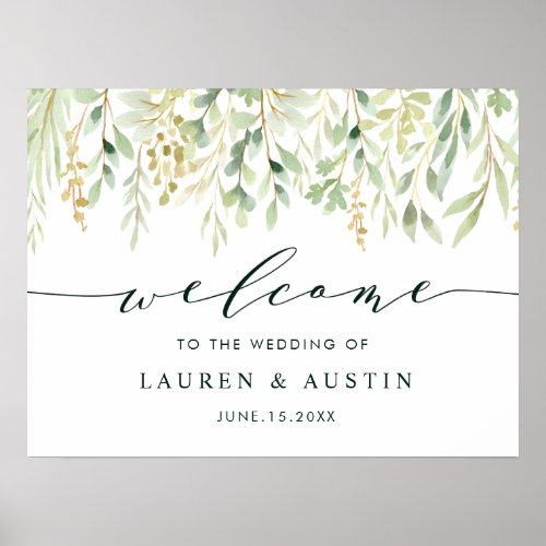 Green Foliage Botanical Wedding Welcome Sign