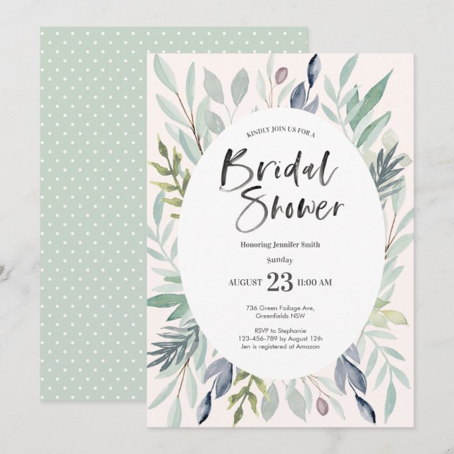 Green Foliage Bridal Shower Invitation (Front/Back)