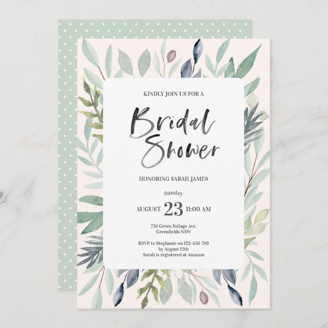 Green Foliage Bridal Shower Invitation (Front/Back)