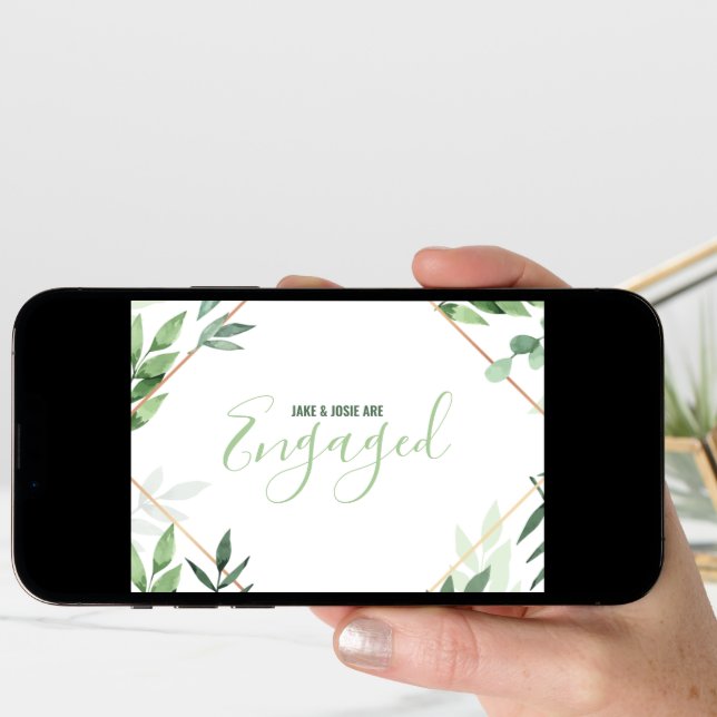 Green foliage, copper border engagement party anno announcement (Front Digital)