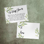 Green Foliage Display Baby Shower Gift Card<br><div class="desc">If you're hosting a no-gift-wrap display shower for a bride-to-be, this elegant card could be the choice for you. Using a modern, handwritten script font, I first added a header graphic that reads "No-Wrap Shower" on the front, and "To" and "From" for the gift tag side. The edges have been...</div>