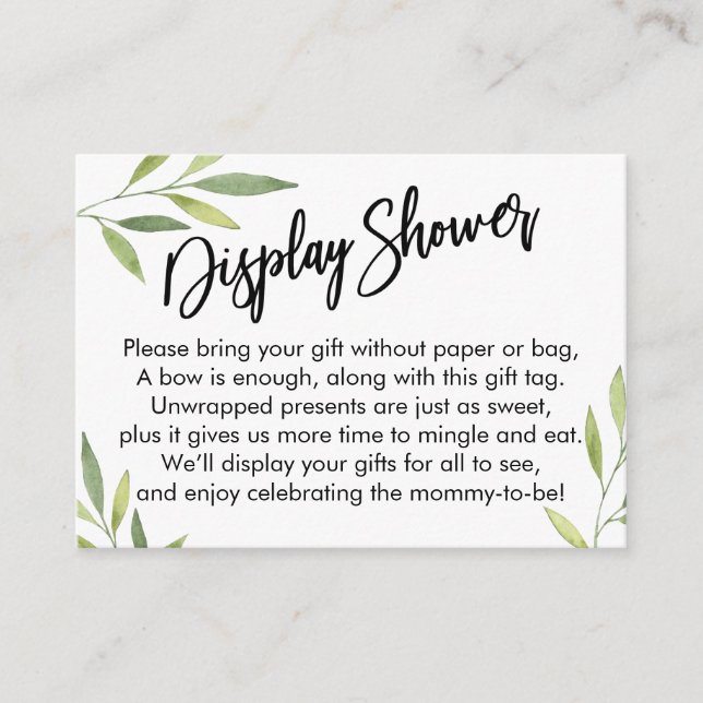 Green Foliage Display Baby Shower Gift Card (Front)