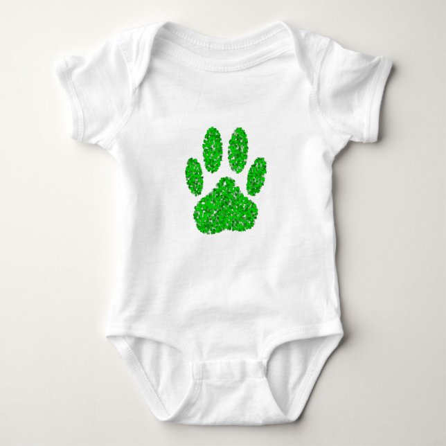 Green Foliage Dog Paw Print Baby Bodysuit (Front)