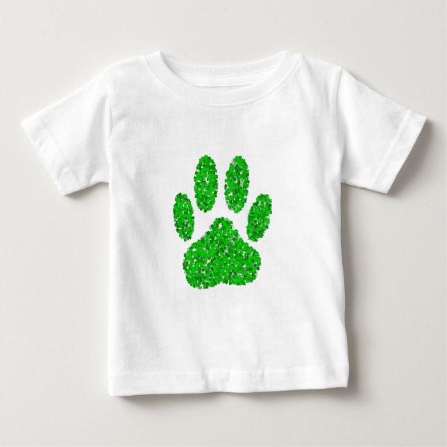 Green Foliage Dog Paw Print Baby T-Shirt (Front)