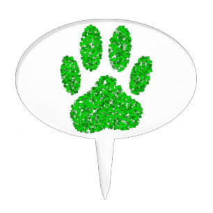 Green Foliage Dog Paw Print Cake Topper