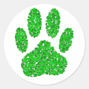 Green Foliage Dog Paw Print Classic Round Sticker