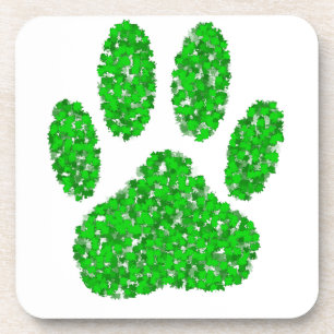 Green Foliage Dog Paw Print Coaster