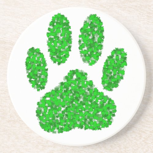 Green Foliage Dog Paw Print Coaster