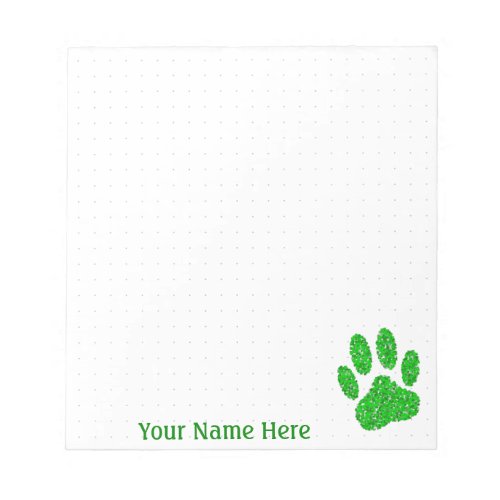 Green Foliage Dog Paw Print Custom Dot Grid Notepad