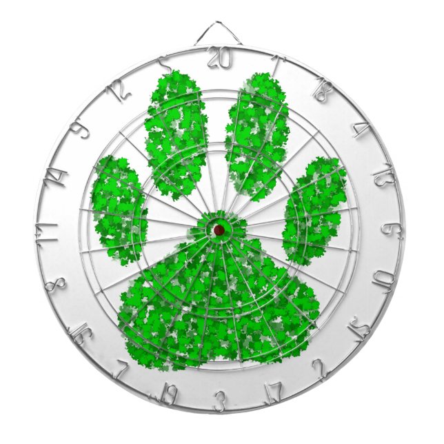 Green Foliage Dog Paw Print Dart Board (Front)