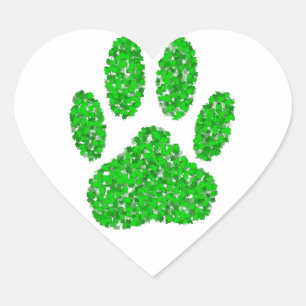 Green Foliage Dog Paw Print Heart Sticker