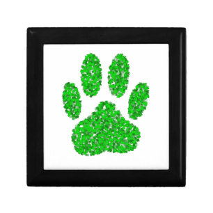 Green Foliage Dog Paw Print Jewelry Box