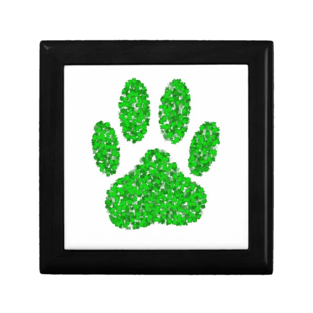 Green Foliage Dog Paw Print Jewelry Box (Front)