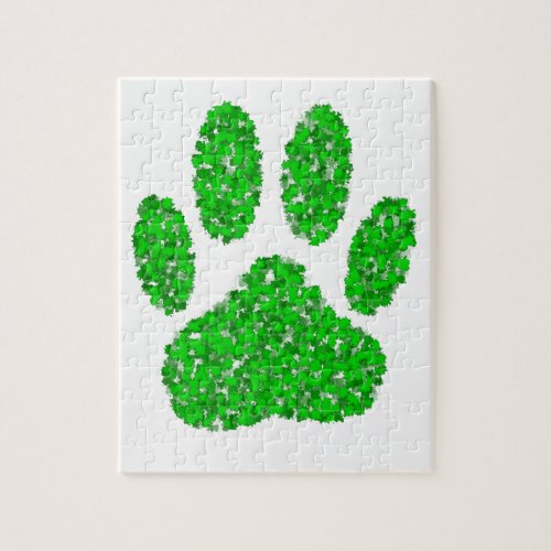 Green Foliage Dog Paw Print Jigsaw Puzzle