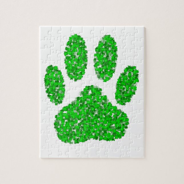 Green Foliage Dog Paw Print Jigsaw Puzzle (Vertical)